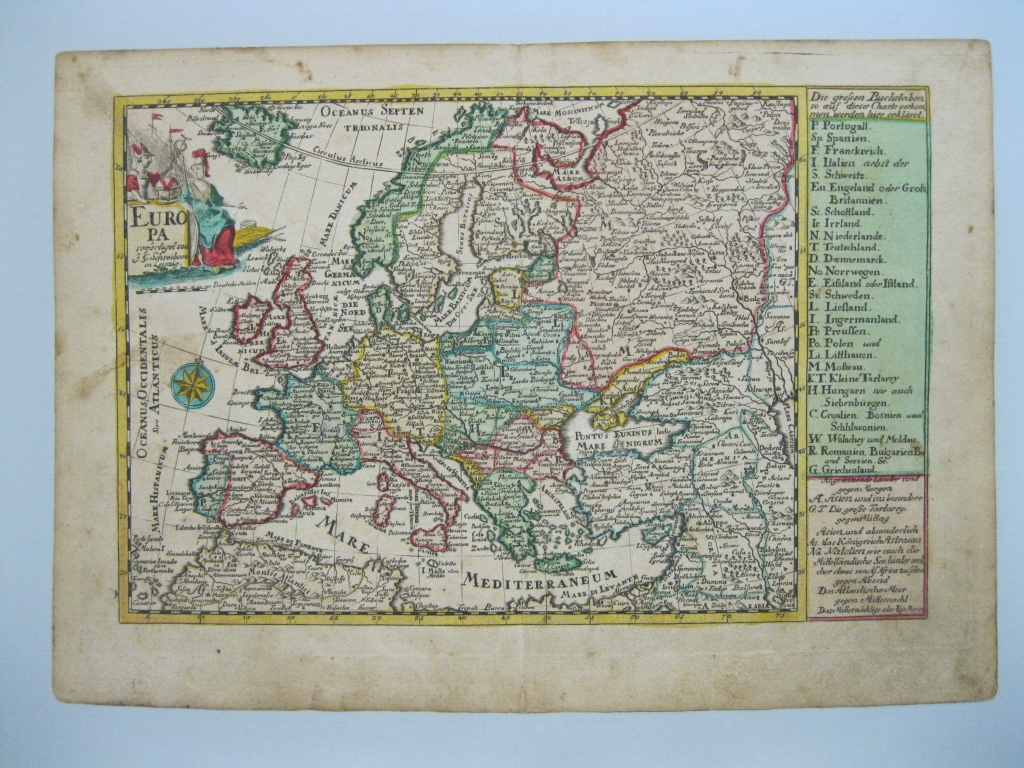 Mapa del continente europeo, 1750. Schreiber